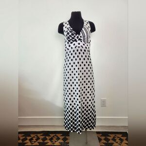 Blue Papaya Maxi Dress Polka Dot Black White Pinup Empire Waist Modest Small